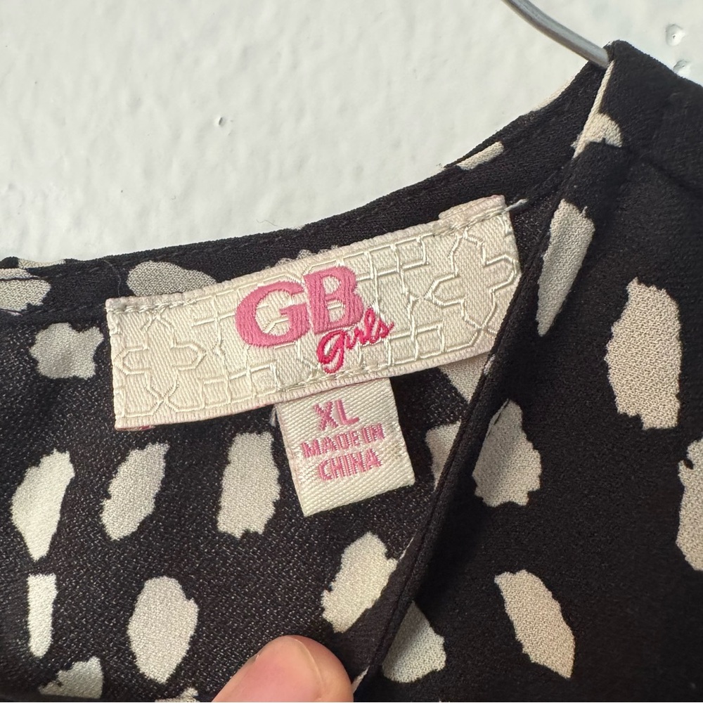 GB Girls XL Black & White Polka Dot Tiered Ruffle Dress $15 - Picture 3 of 7